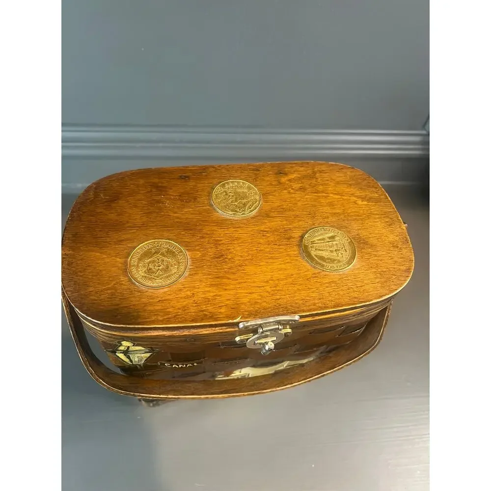 Vintage Basketville J. Hussey Handpainted Basket Purse‎ NOLA  9.5x4.5x9.5 Boho